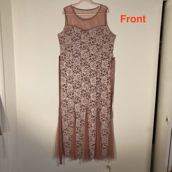 Lovely Grace Lace & Sequin Sleeveless Long Gown Dress, Taupe Mauve, Sz 2X - Picture 2 of 10